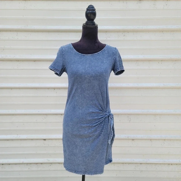 Jane and Delancey XS Women Blue White Casual Stripe Side Knot Short Sleeve Dress - Picture 1 of 8
